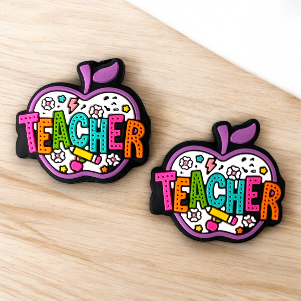 X336- “Purple Teacher Apple” Silicone Focal Bead (1 Count)
