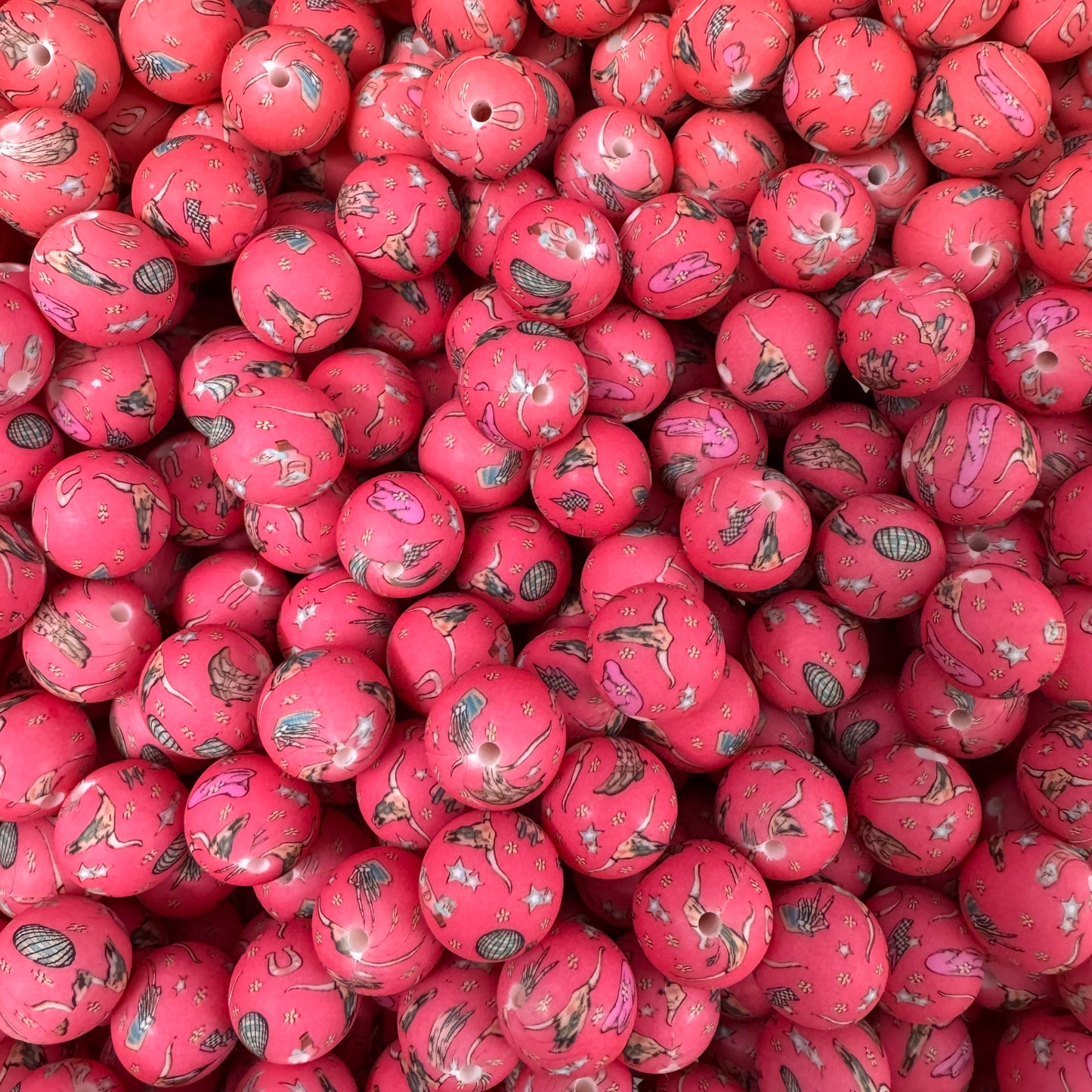 #719- 15mm "Pink Rodeo" Pattern Silicone Beads
