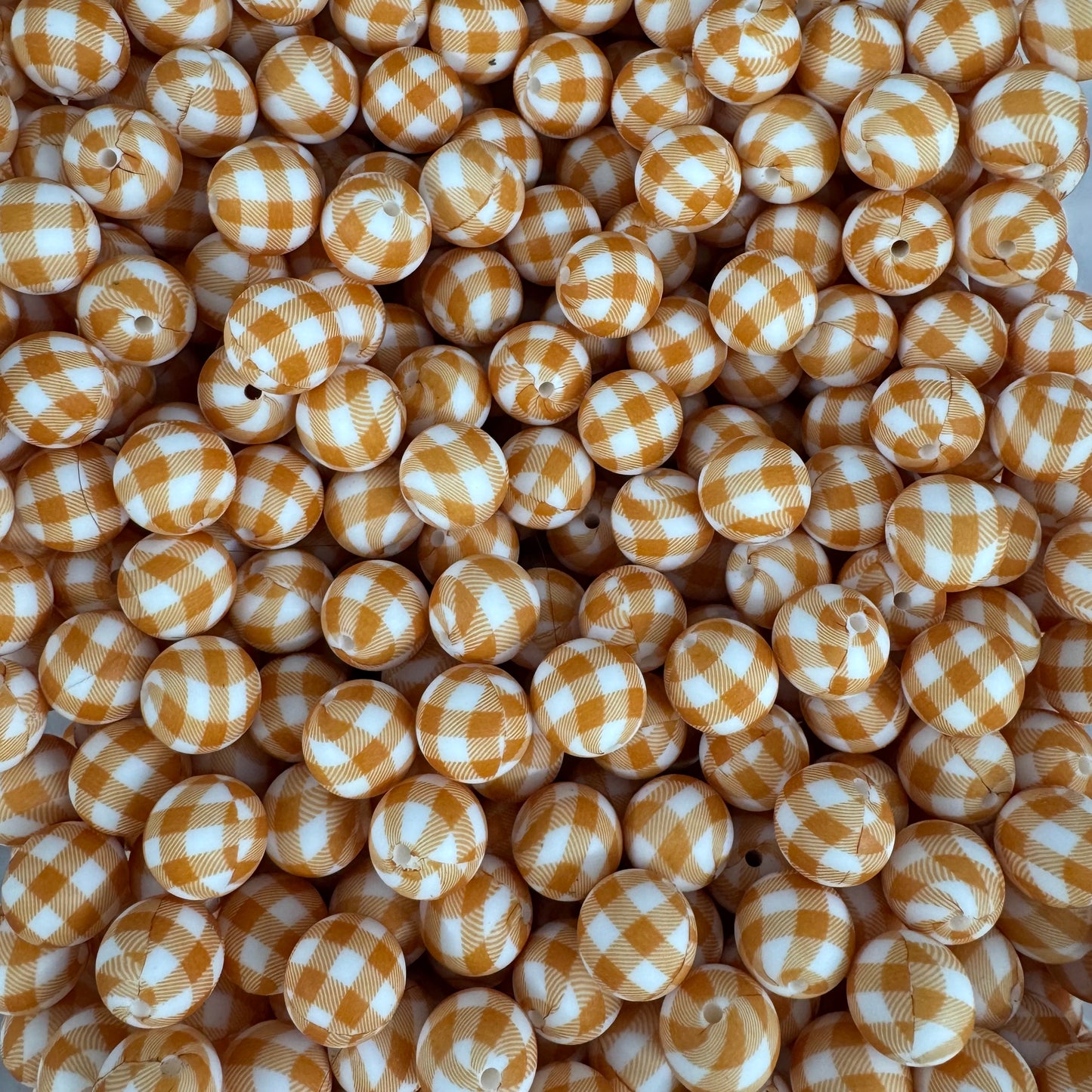#738 - 15mm "Mustard Plaid" Pattern Silicone Beads