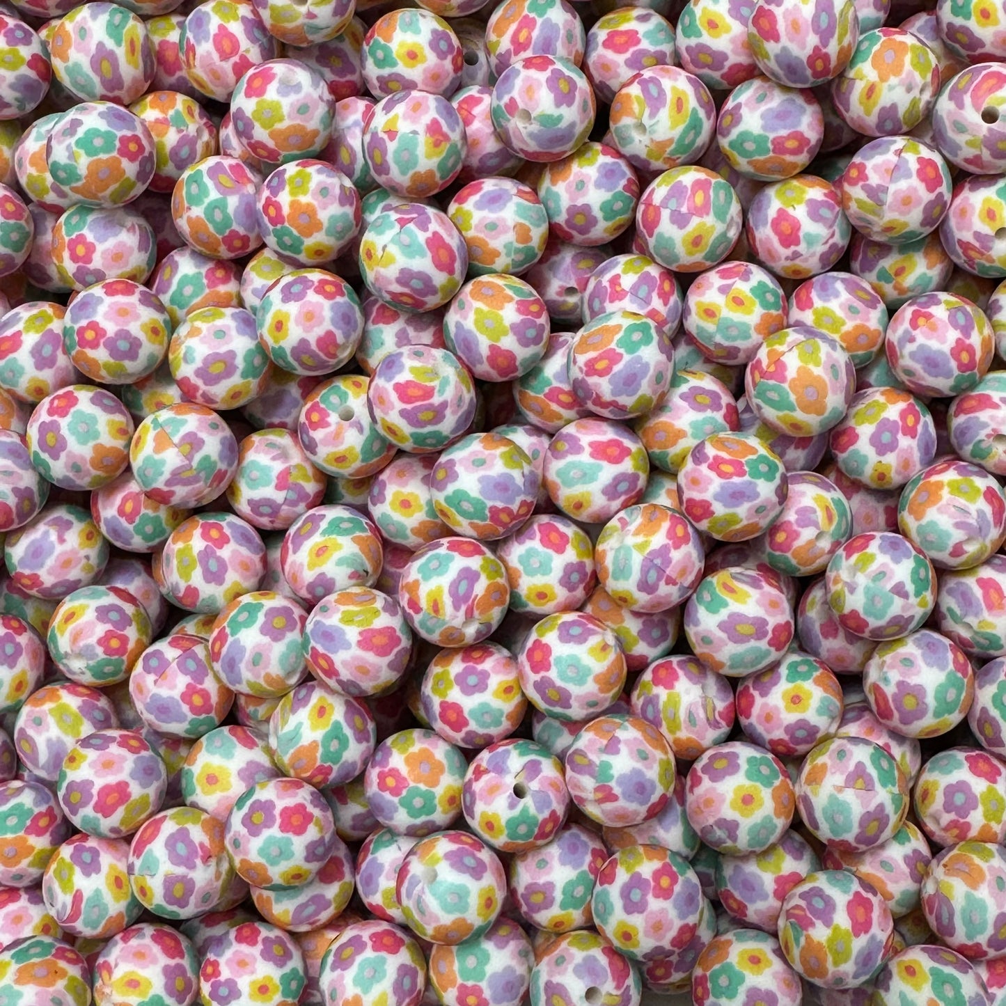 #712- 15mm "Happy Floral" Pattern Silicone Beads