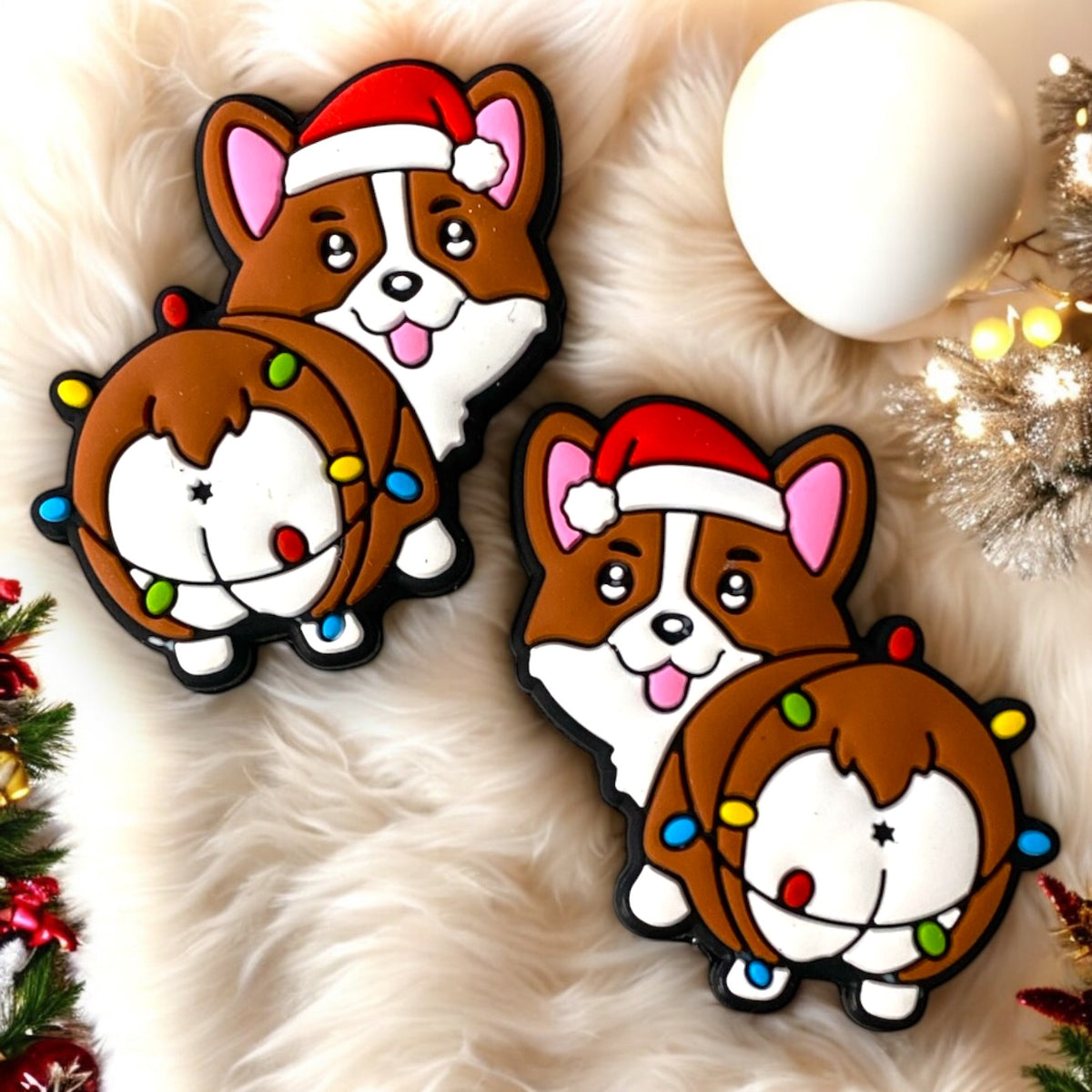 h914- “Christmas Corgi” Silicone Focal Bead (1 Count)