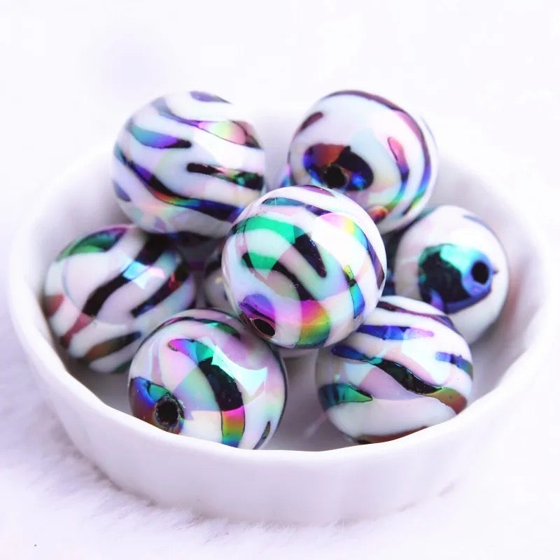 W329- 20mm Opal Zebra Acrylic Beads (1 Count)