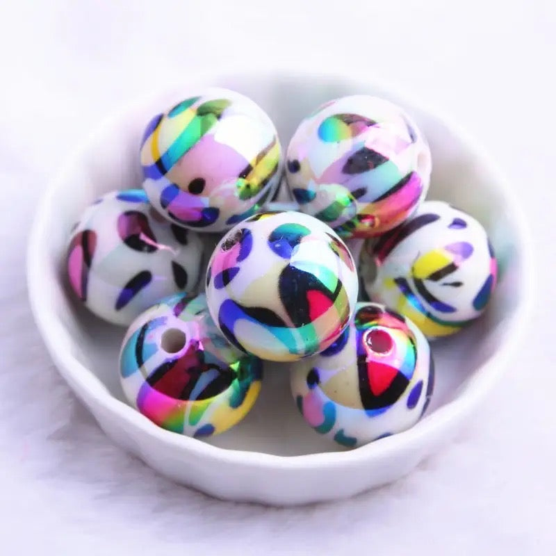 W325- 20mm Opal Colorful Leopard Acrylic Beads (1 Count)
