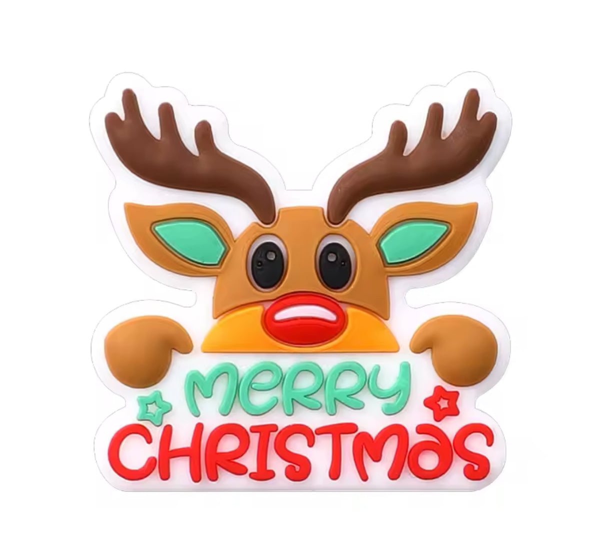 X45- "Merry Christmas" Reindeer Silicone Focal Bead (1 Count)