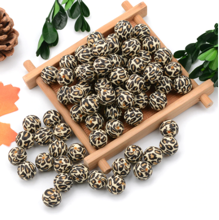 12mm- A-02- “Beige" Leopard Silicone Beads