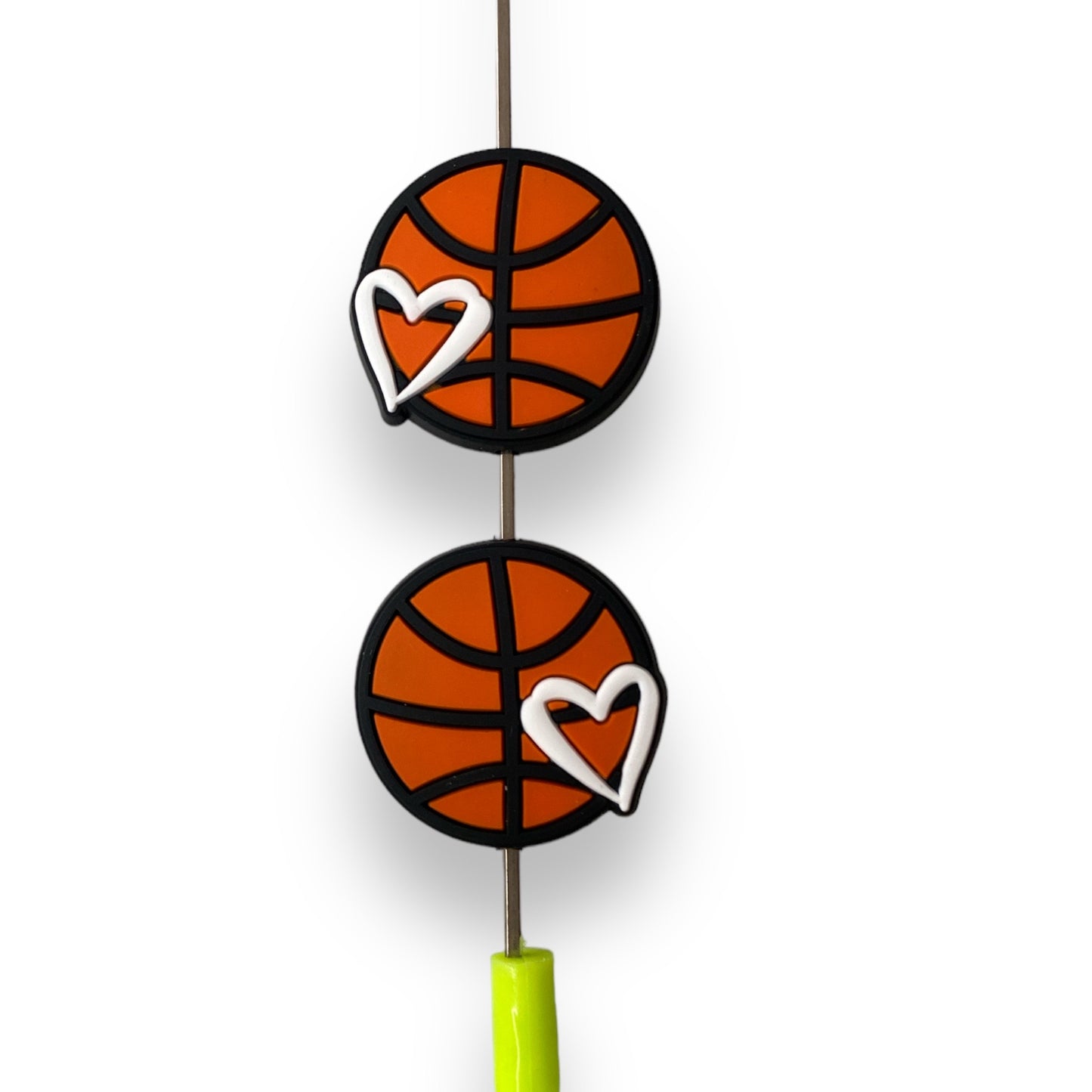 X225 - "Basketball Heart" Focal (1 Count) Bead Silicone