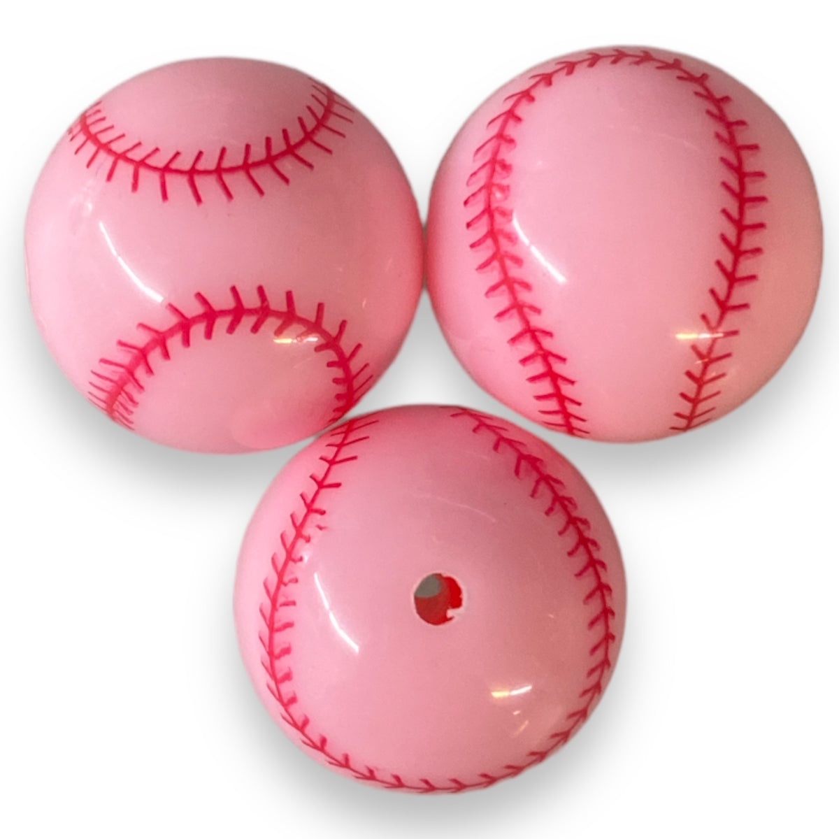 W407- Pink- Baseball Acrylic Beads (1 Count)