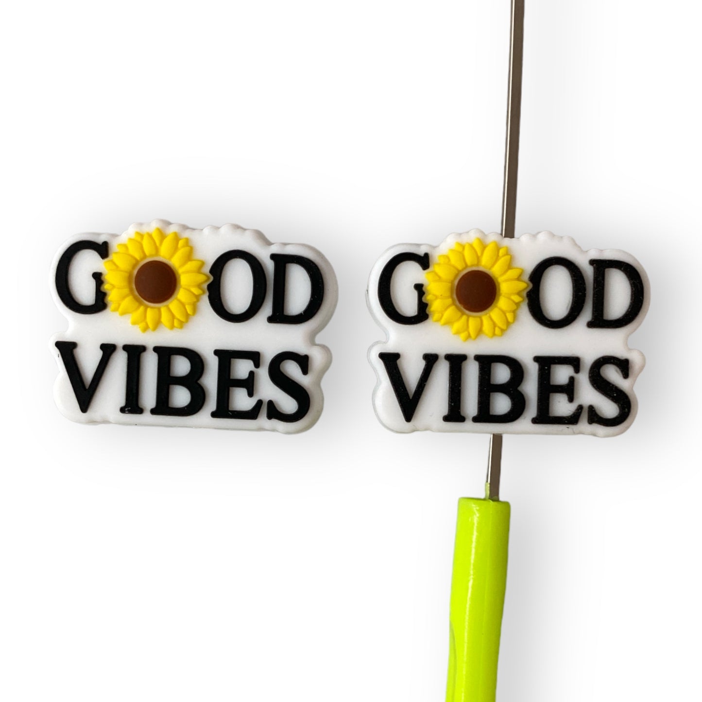 h956 - "Black- Good Vibes" Focal Bead Silicone (1 Count)