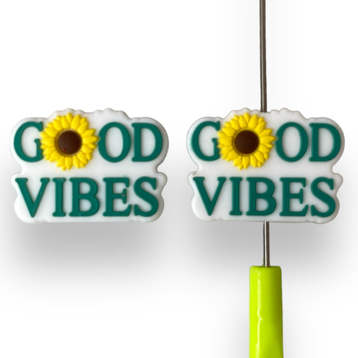 h959 - "Teal- Good Vibes" Focal Bead Silicone (1 Count)