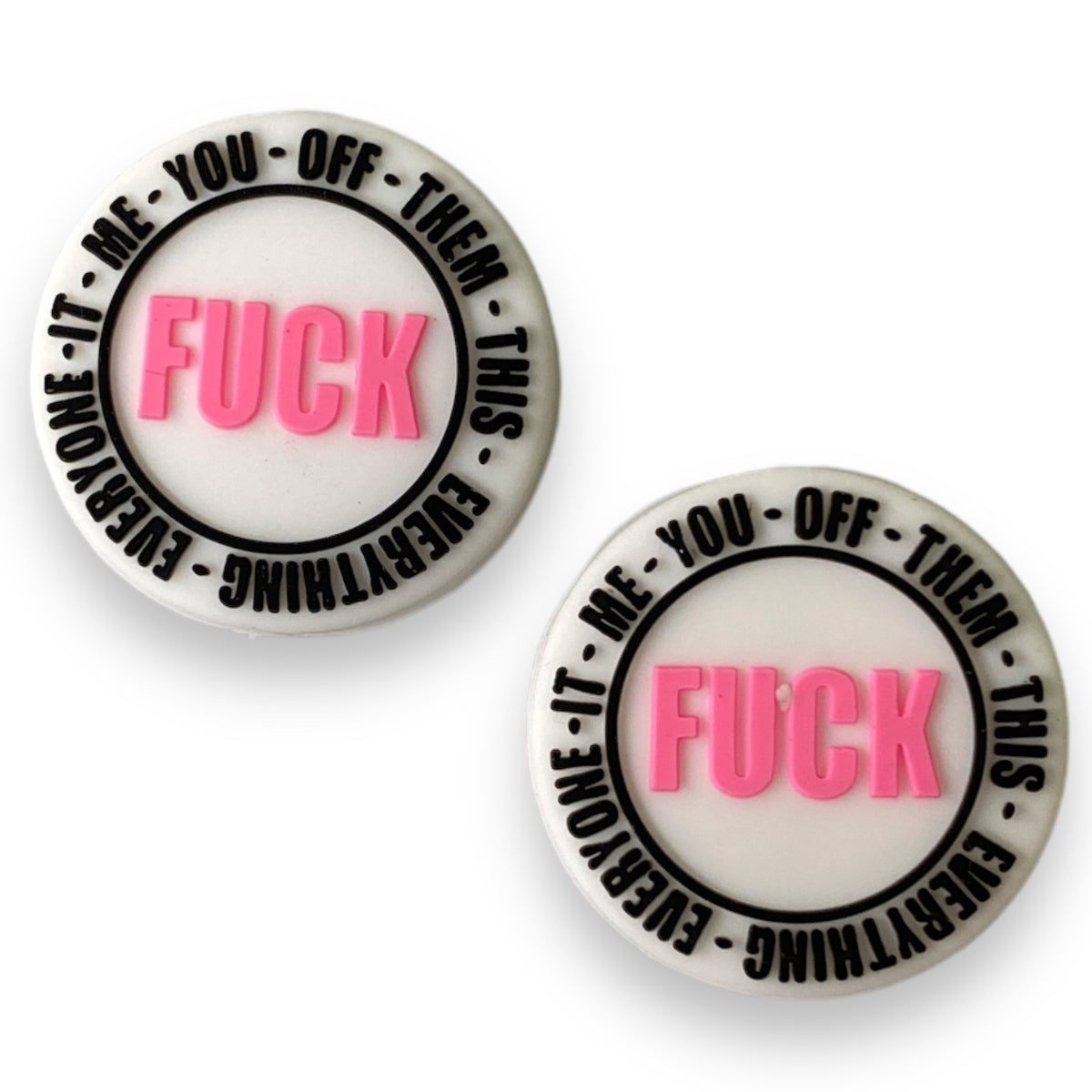 h1095 - "White & Pink Round F*ck Everything" Focal Bead (1 Count) Silicone