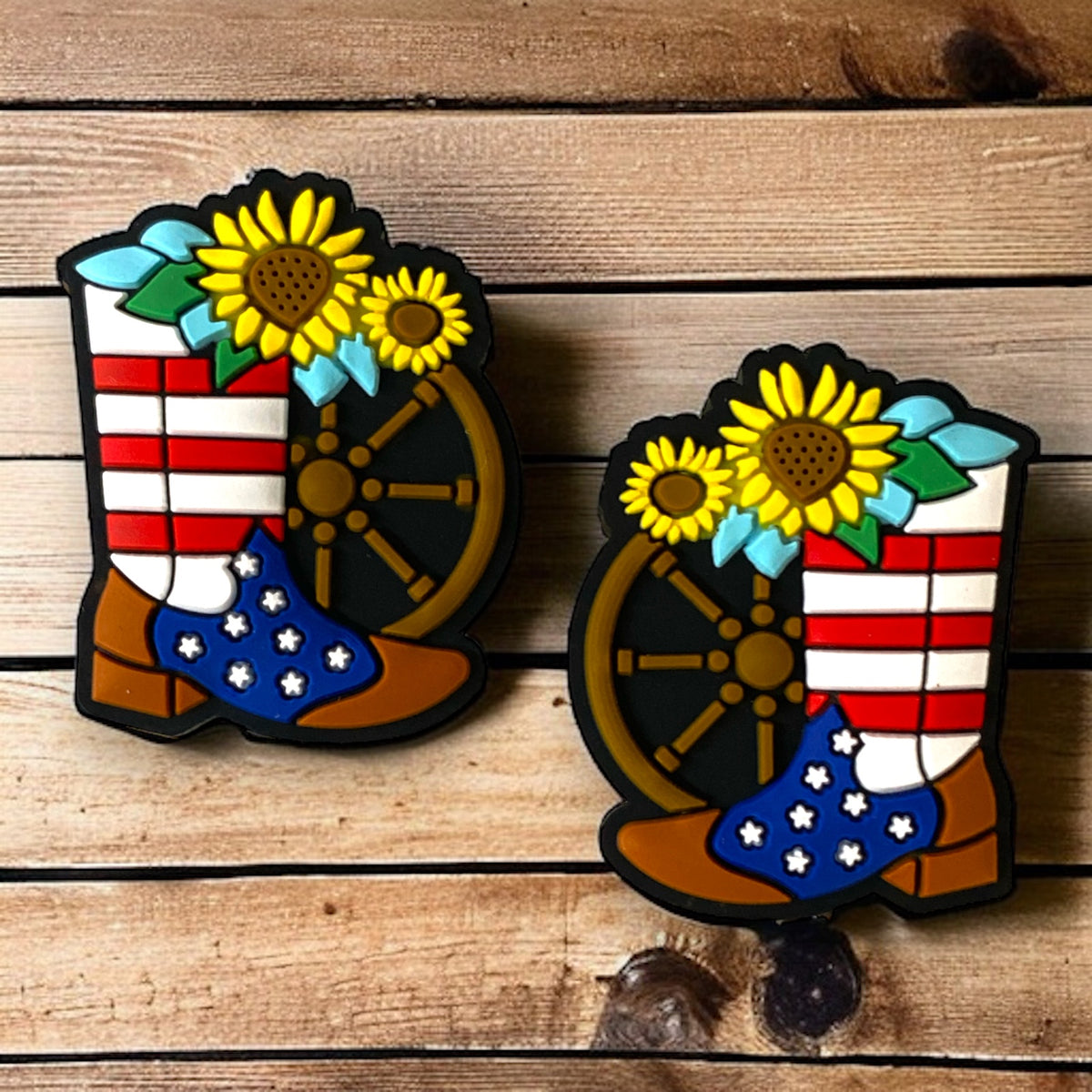 X429 - “Patriotic Cowboy Boots” Silicone (1 Count) Focal Bead