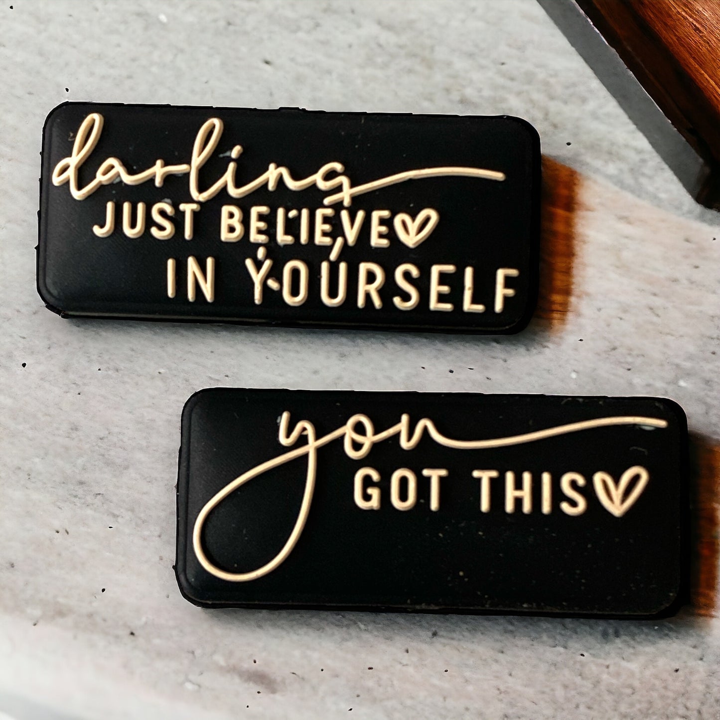 e550 - "Darling Just Believe In Yourself / You Got This" Two Sided Exclusive" Focal (1 Count) Bead Silicone