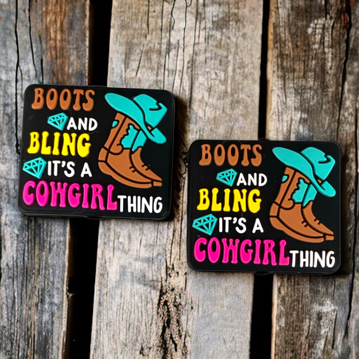X424 - "Boots & Bling It's A Cowgirl Thing" Silicone (1 Count) Focal Bead