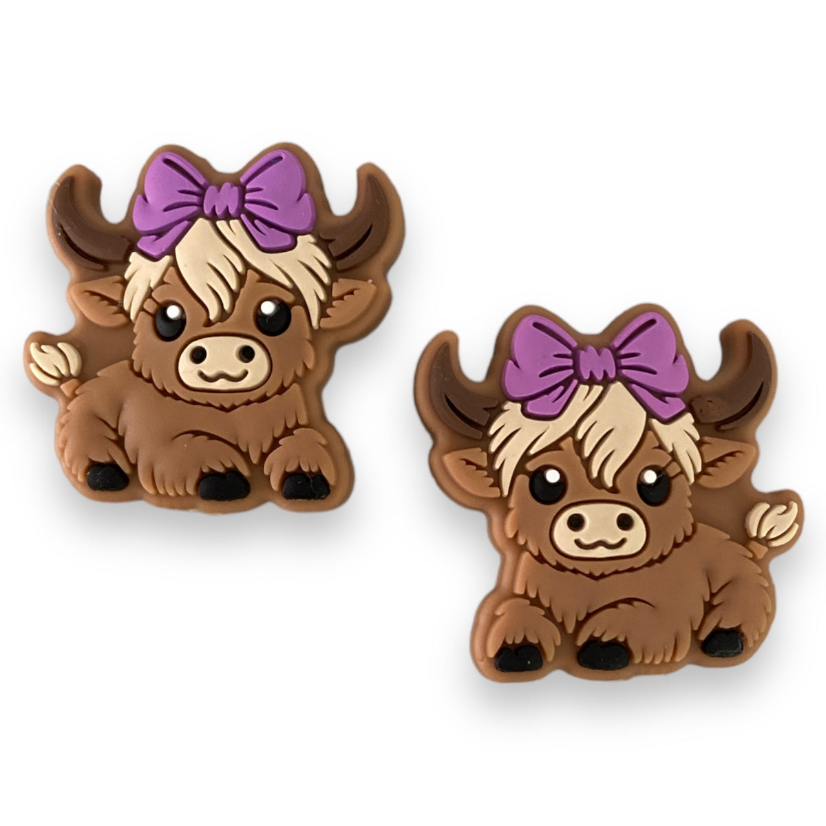 T221- Purple Bow Mini Cow Silicone Focal Bead (1 Count)