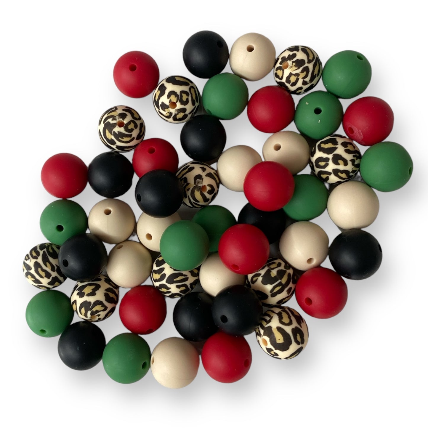 15mm "Holiday Leopard" 50 Count Mixed Pack Silicone Beads