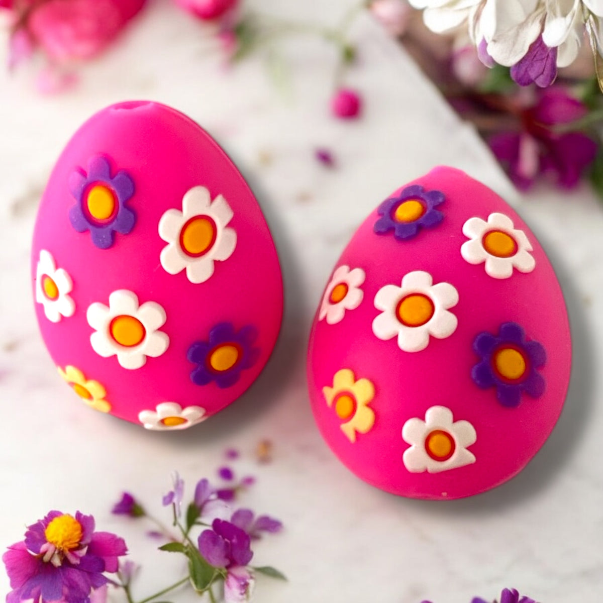 X43- “Pink 3D Easter Egg” Silicone Focal Bead (1 Count)