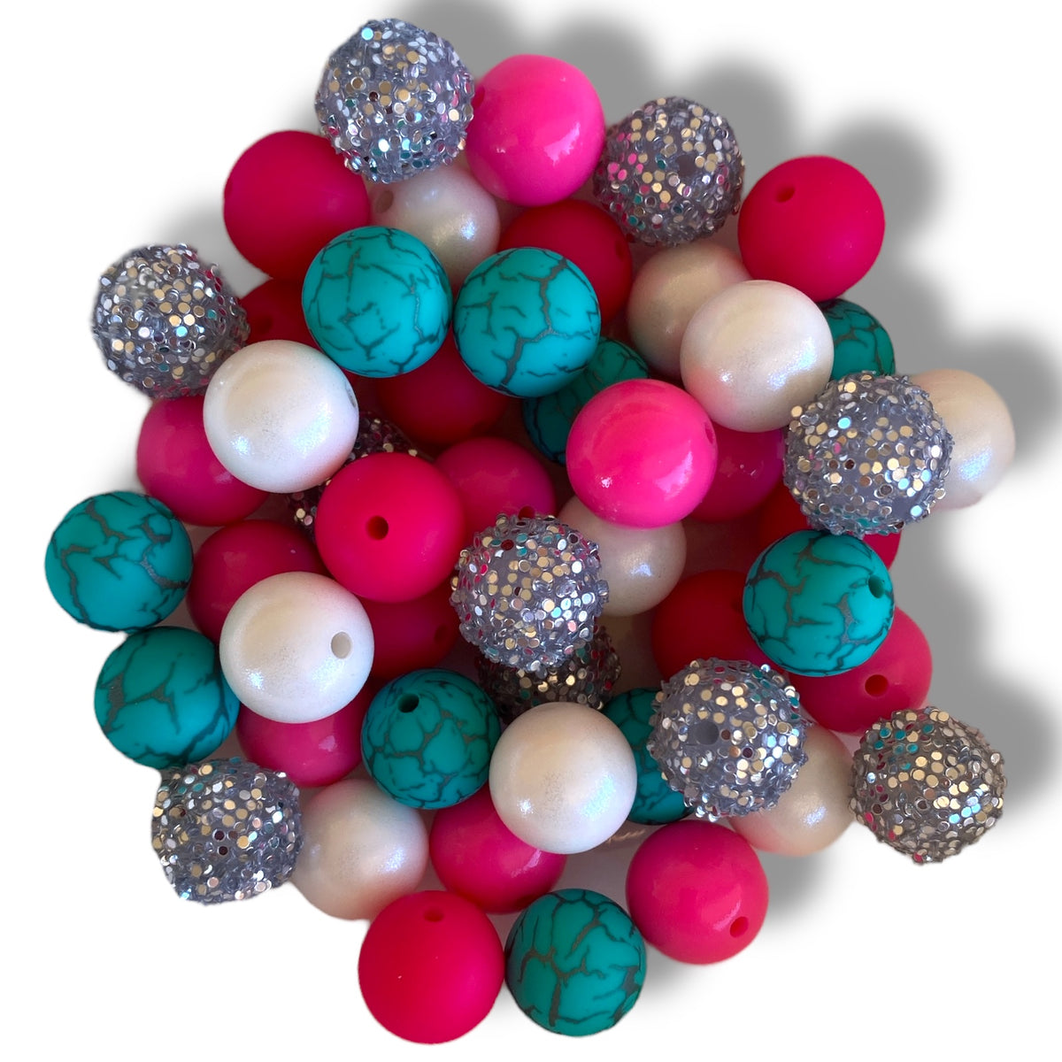 CK - 205- 15mm "Turquoise & Glitter" 50 Count Silicone Bead Pack