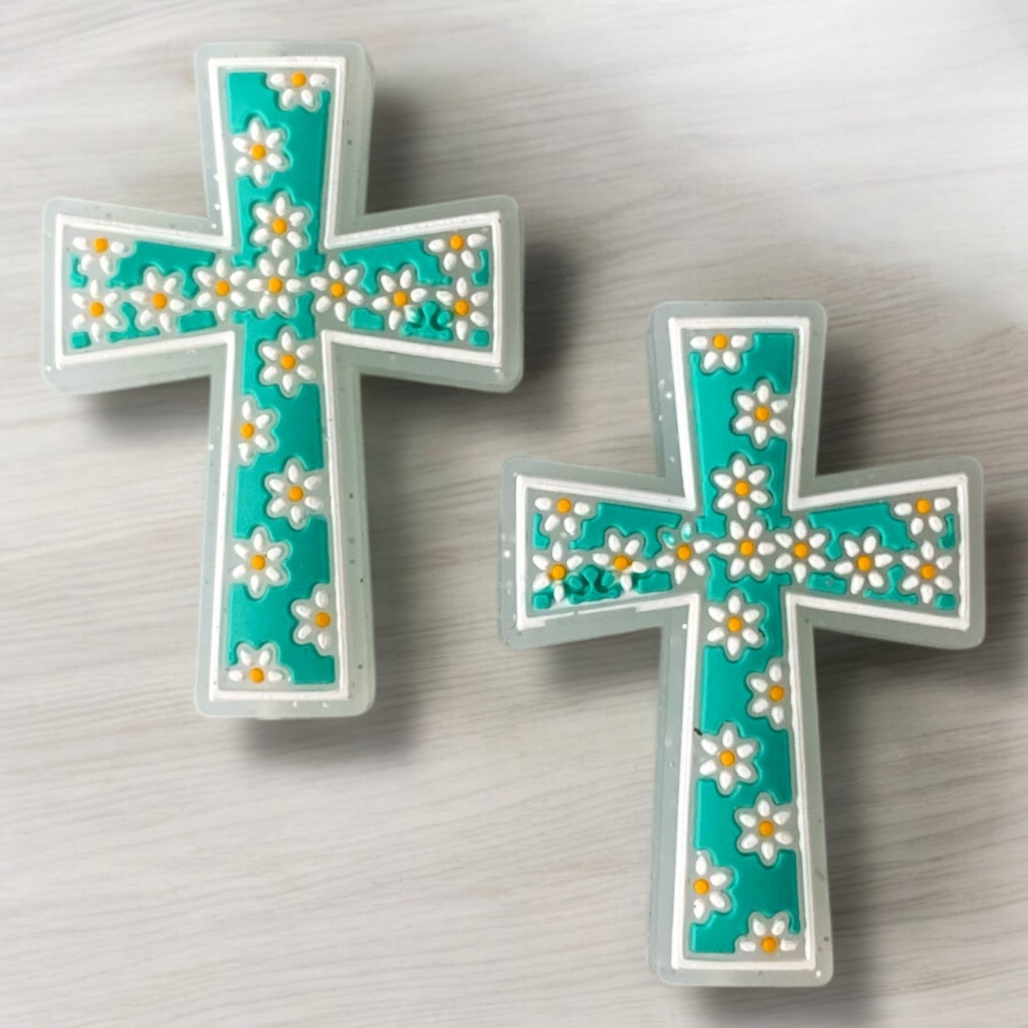 X49- "Aqua Cross" Silicone Focal Bead (1 Count)