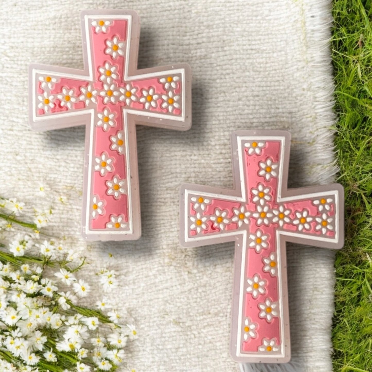 X45- "Light Pink Cross" Silicone Focal Bead (1 Count)