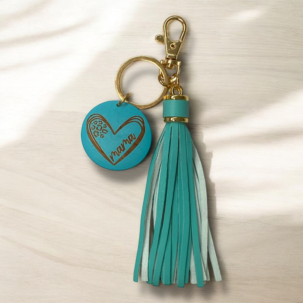 A4 - Aqua Tassel & Wood Keychain (1 Count)