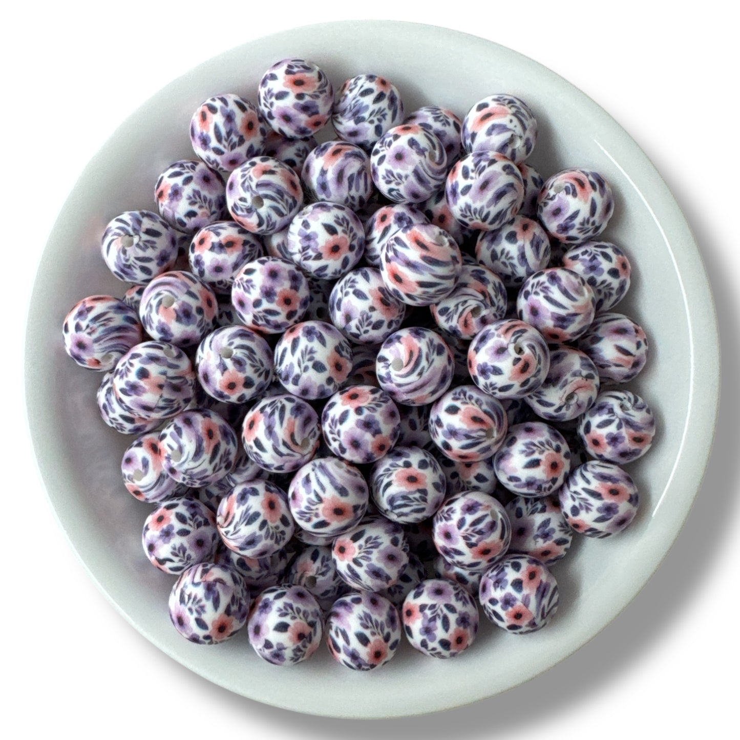 #748 - 15mm "Purple Floral" Pattern Silicone Beads