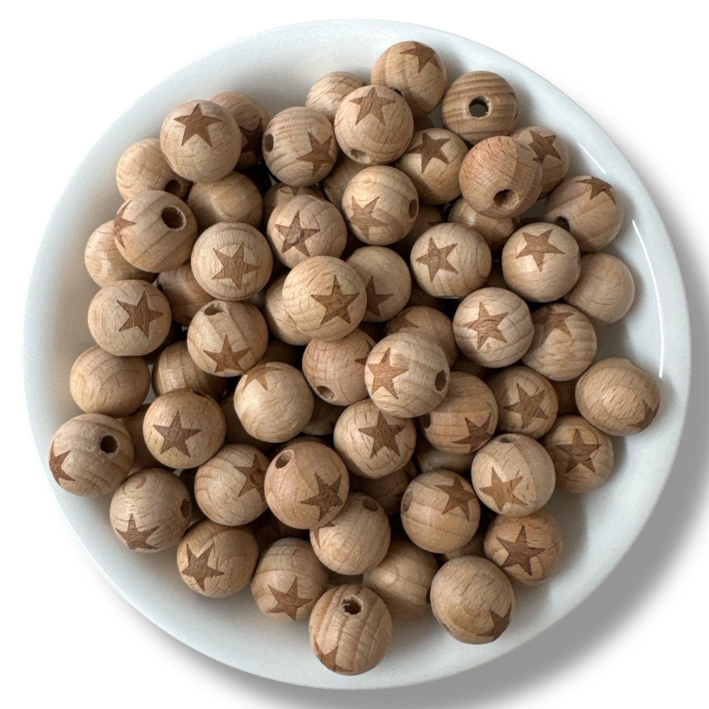 T245- 15mm "Star" Beechwood Round Beads