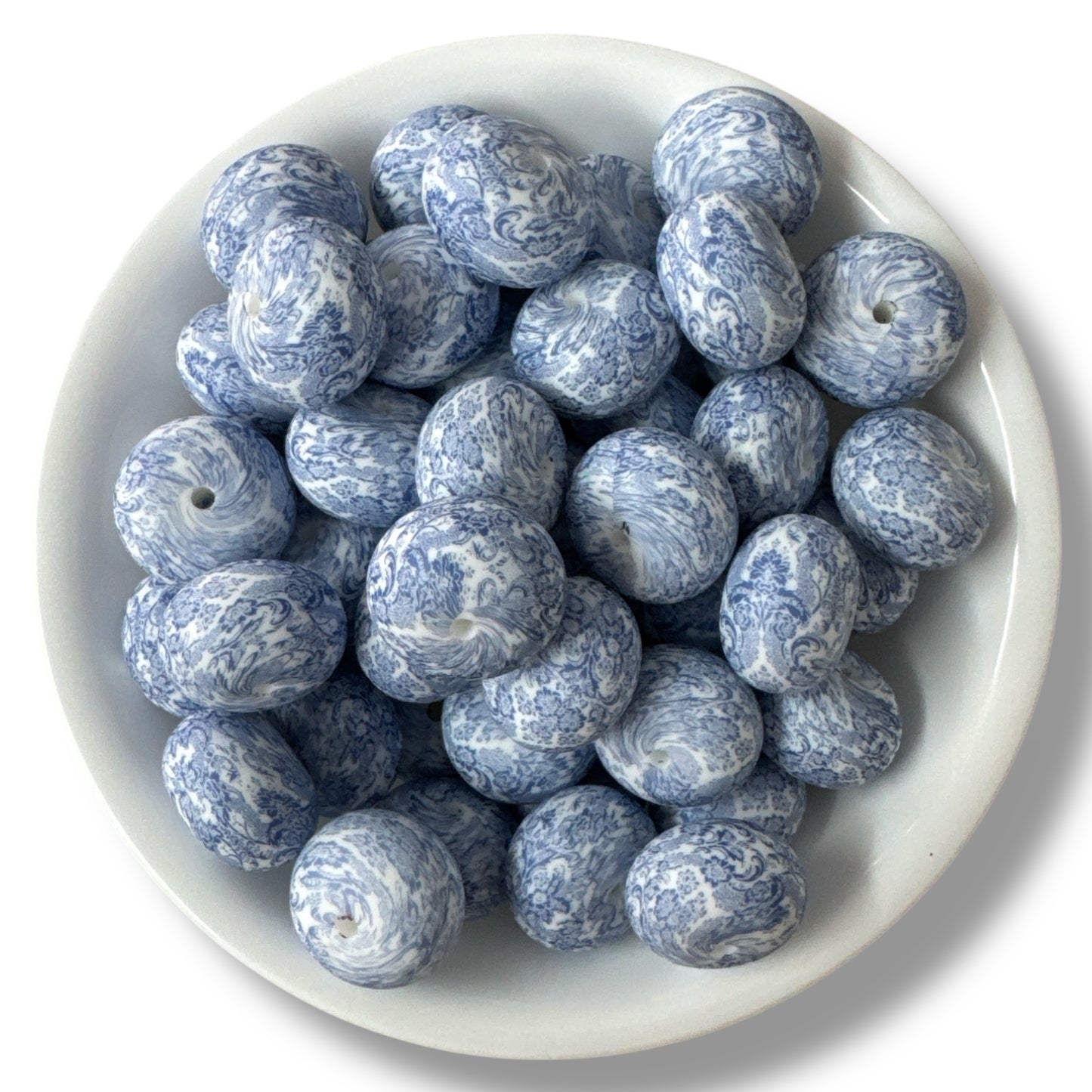 #705- 23*15mm "Blue Floral" Abacus Pattern Silicone Beads