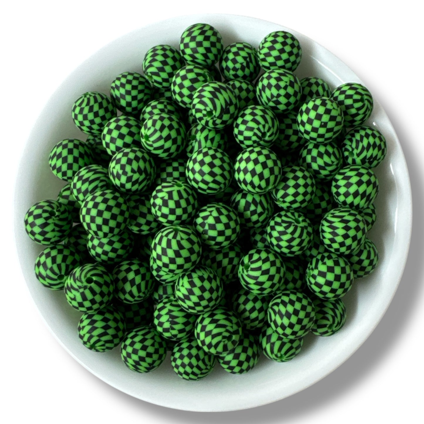 T447 - 15mm “Green Checkered” Silicone Beads