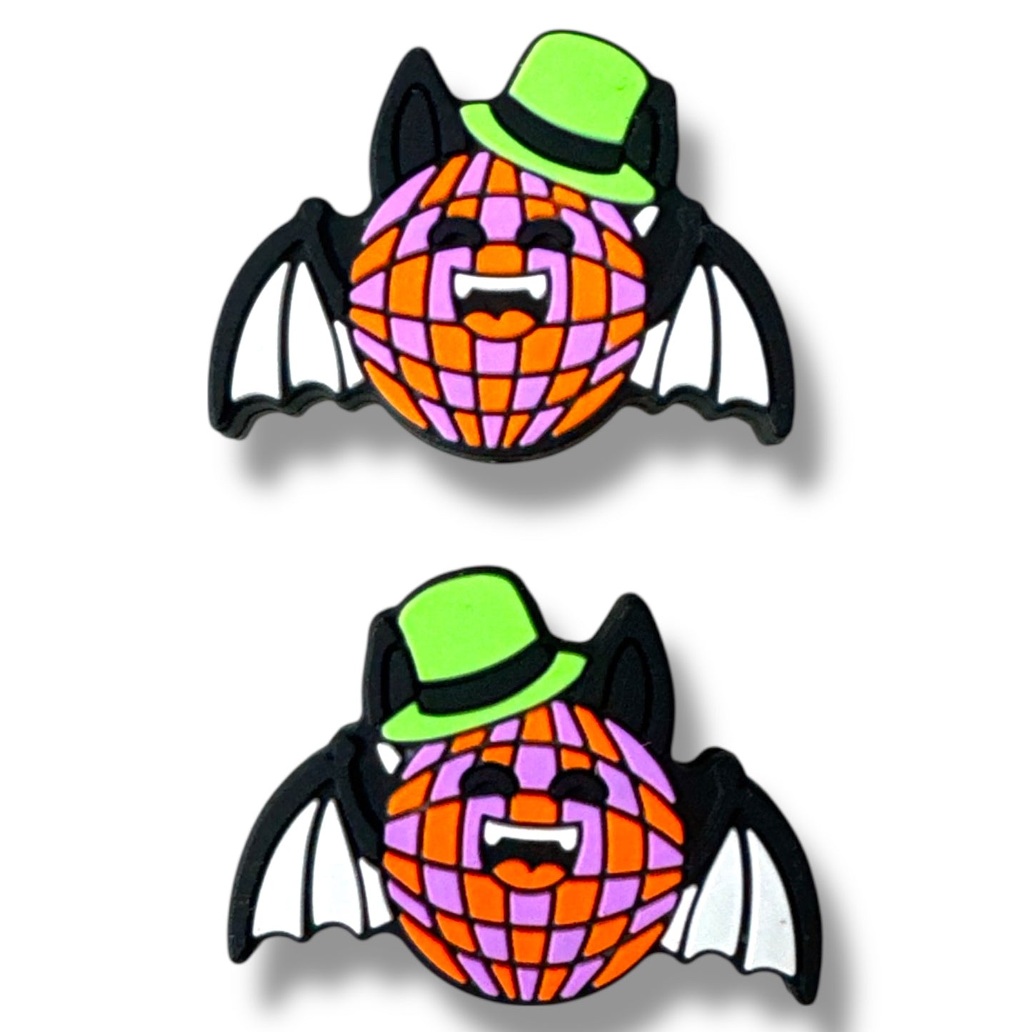 h896- "Halloween Disco Bat / Orange & Purple" Silicone Focal Bead