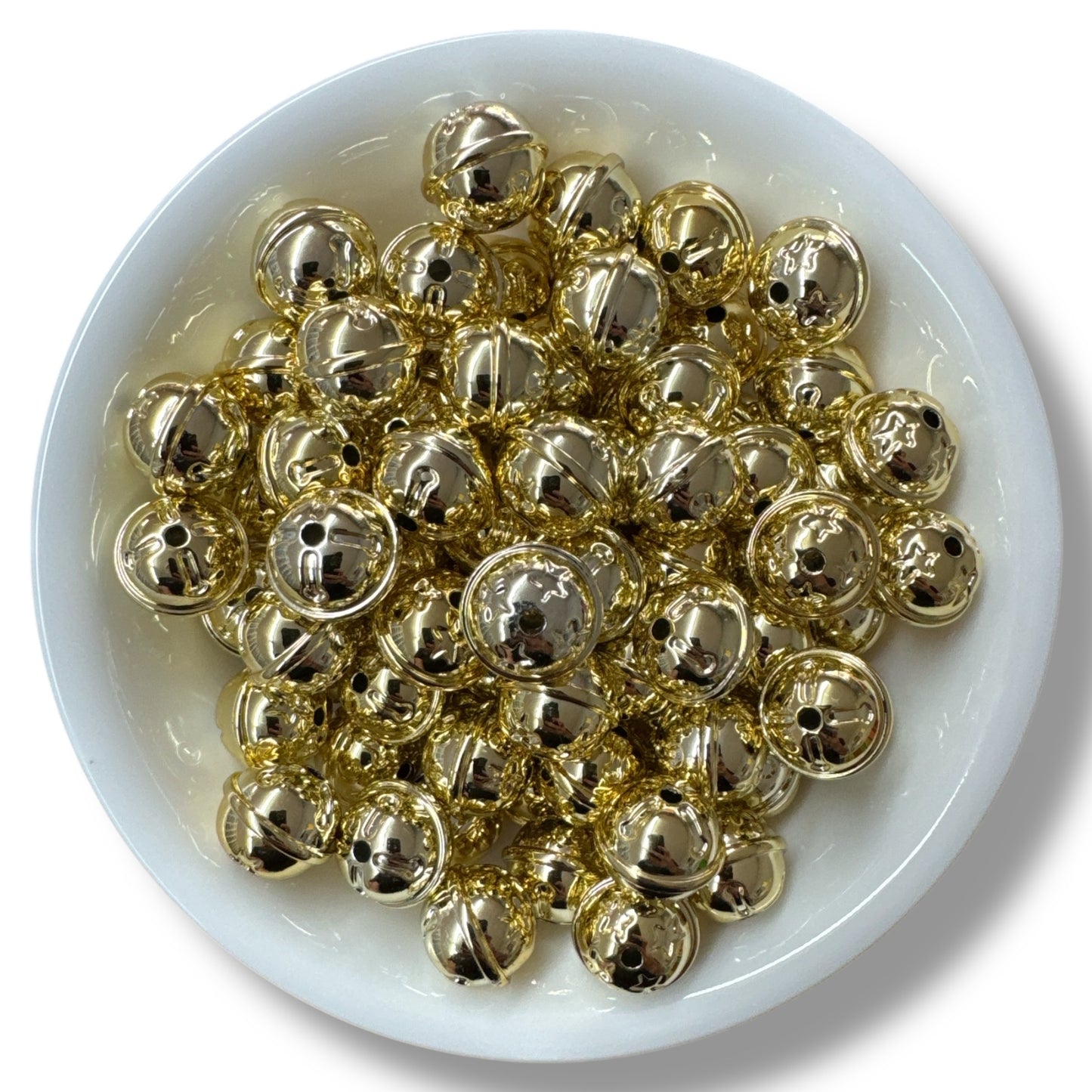 X197 - 16mm "Gold Plastic Jingle Bells" *doesn't jingle