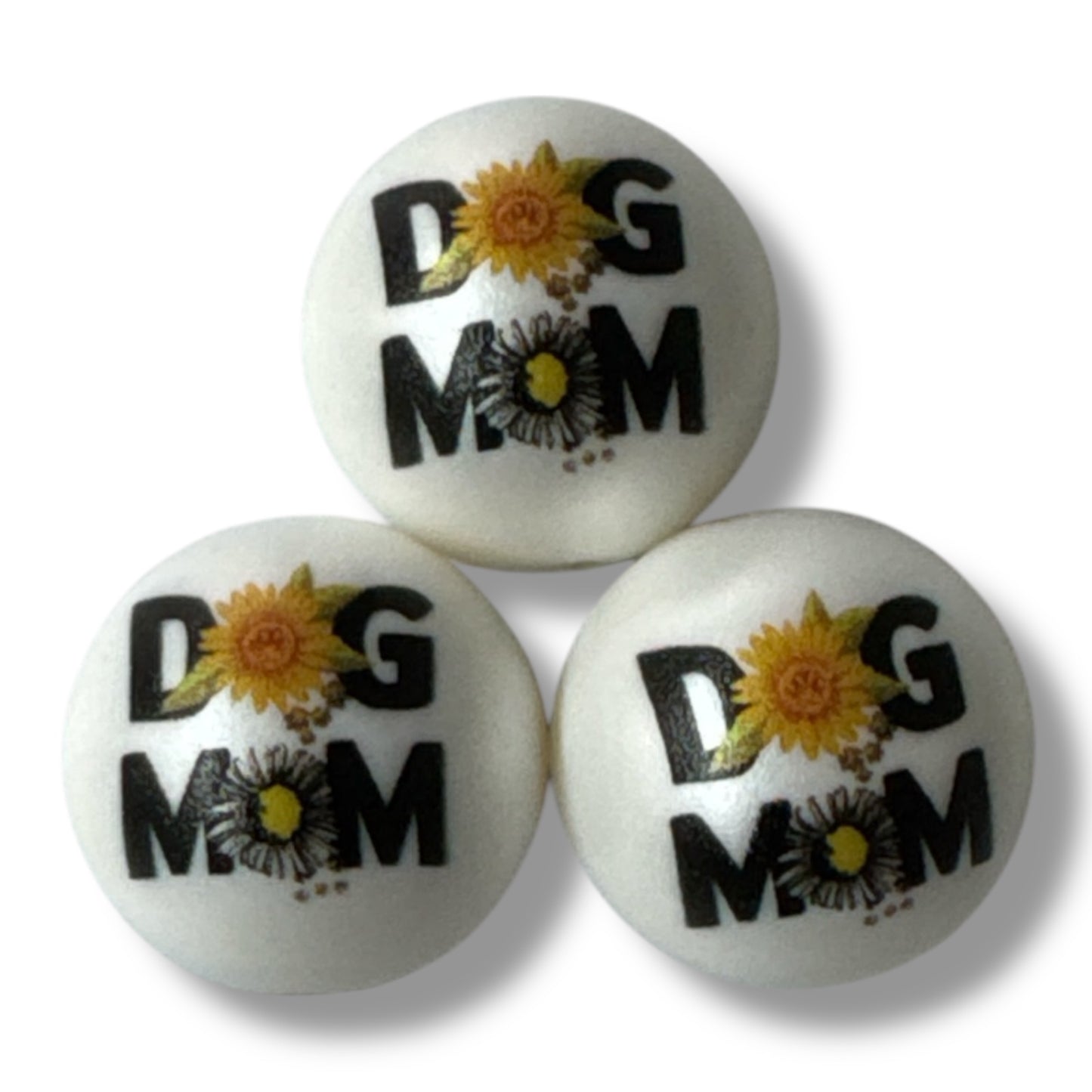#156- 20mm "Dog Mom" Printed Acrylic Pearl Bead