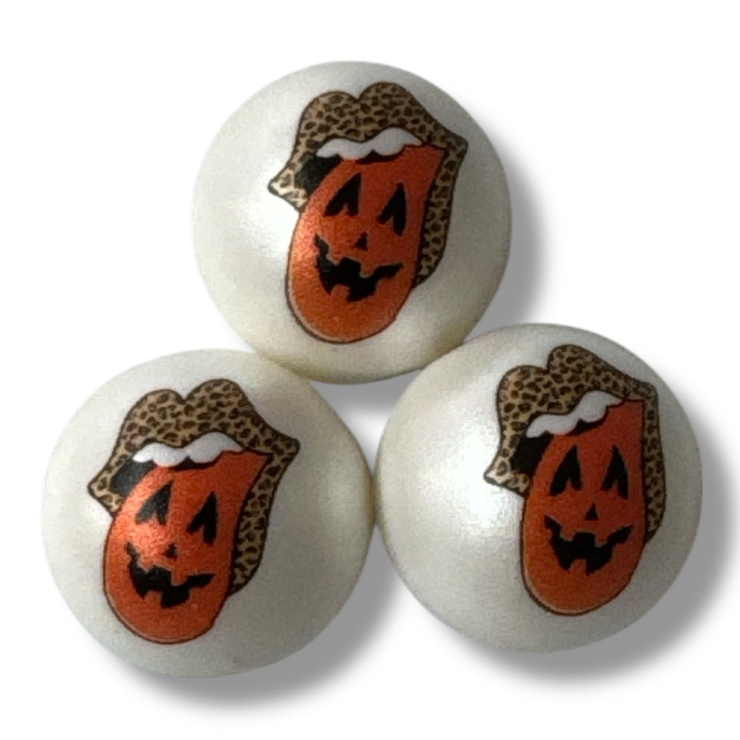 #157- 20mm "Pumpkin Leopard Lips" Printed Acrylic Pearl Bead