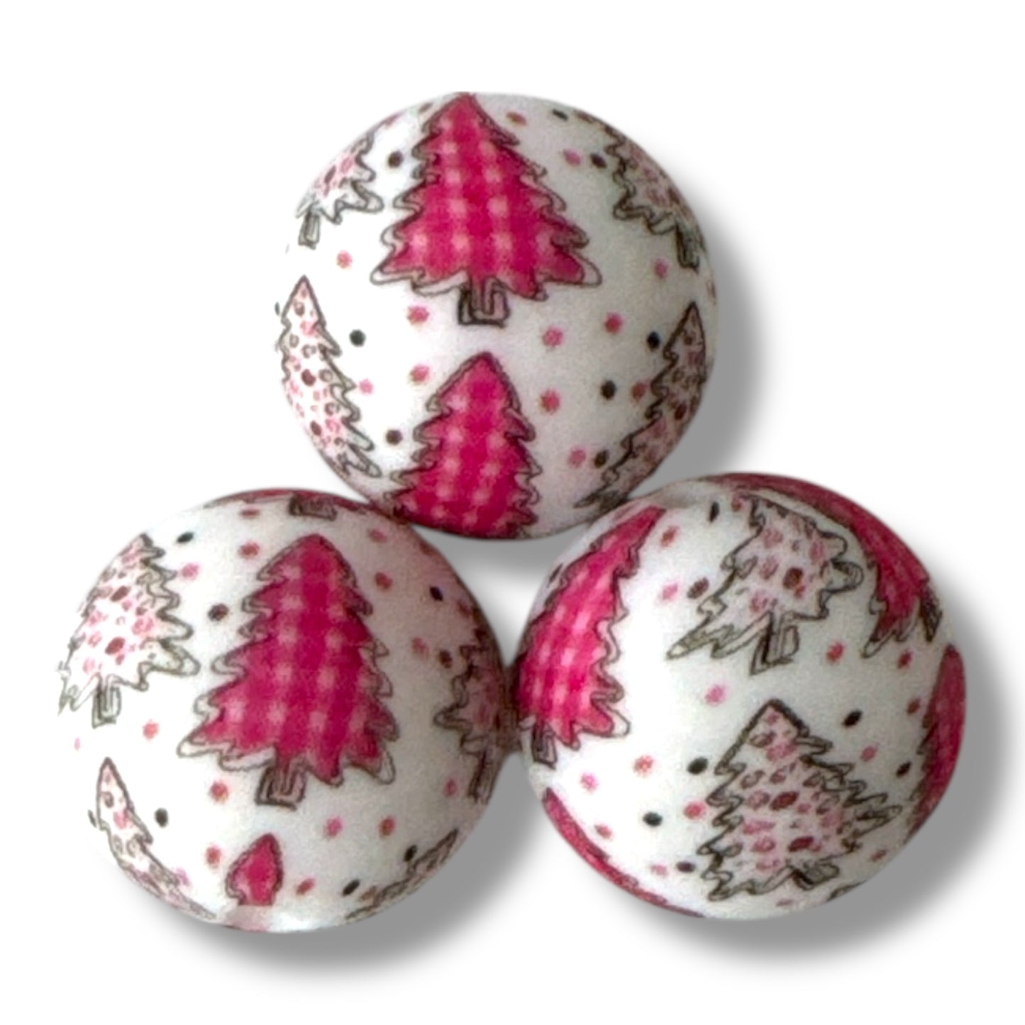 T56- 15mm “Pink Christmas Tree” Silicone Beads
