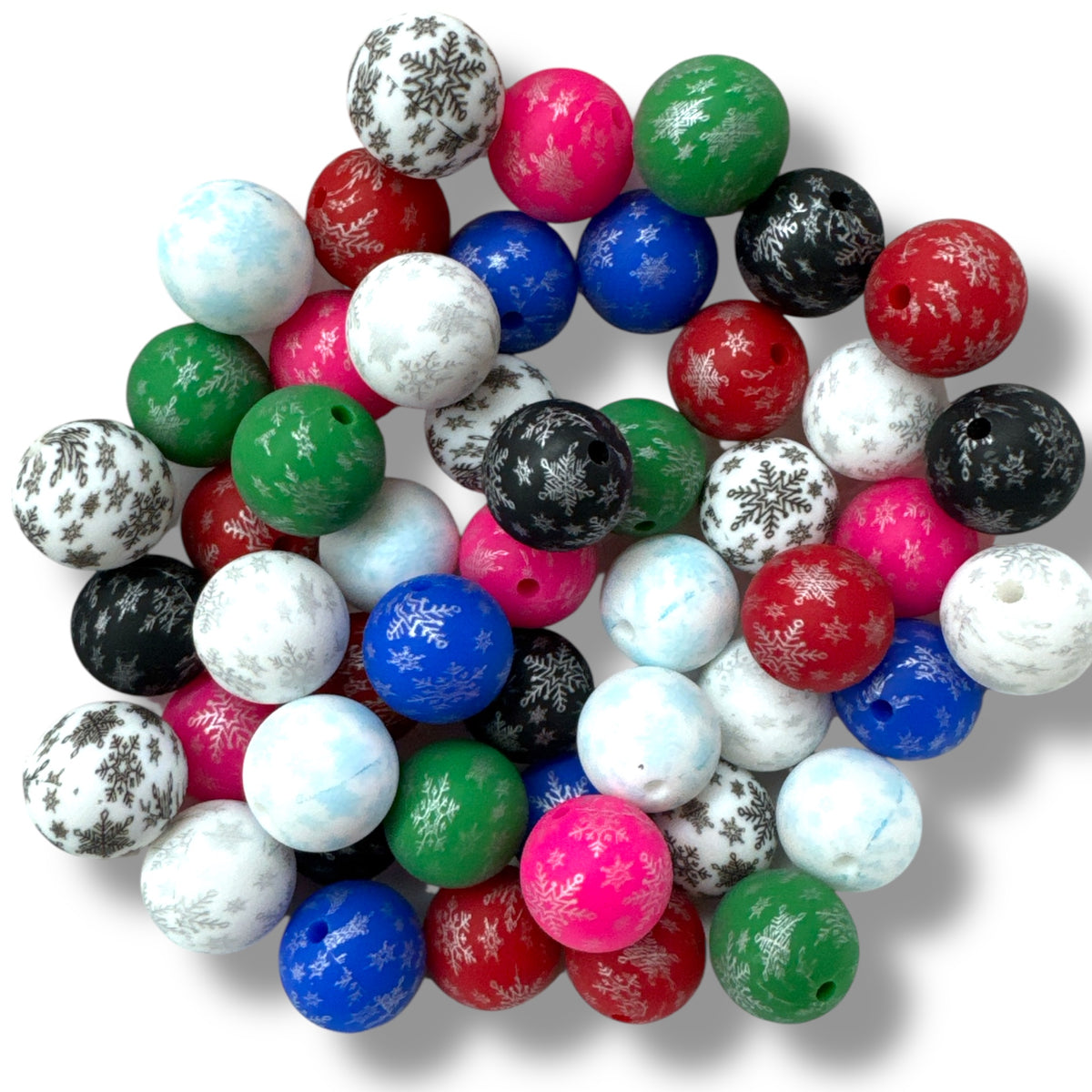 CK- 328- ❄️ 15mm “Snowflake” 50 Count Mixed Pack Silicone Beads❄️