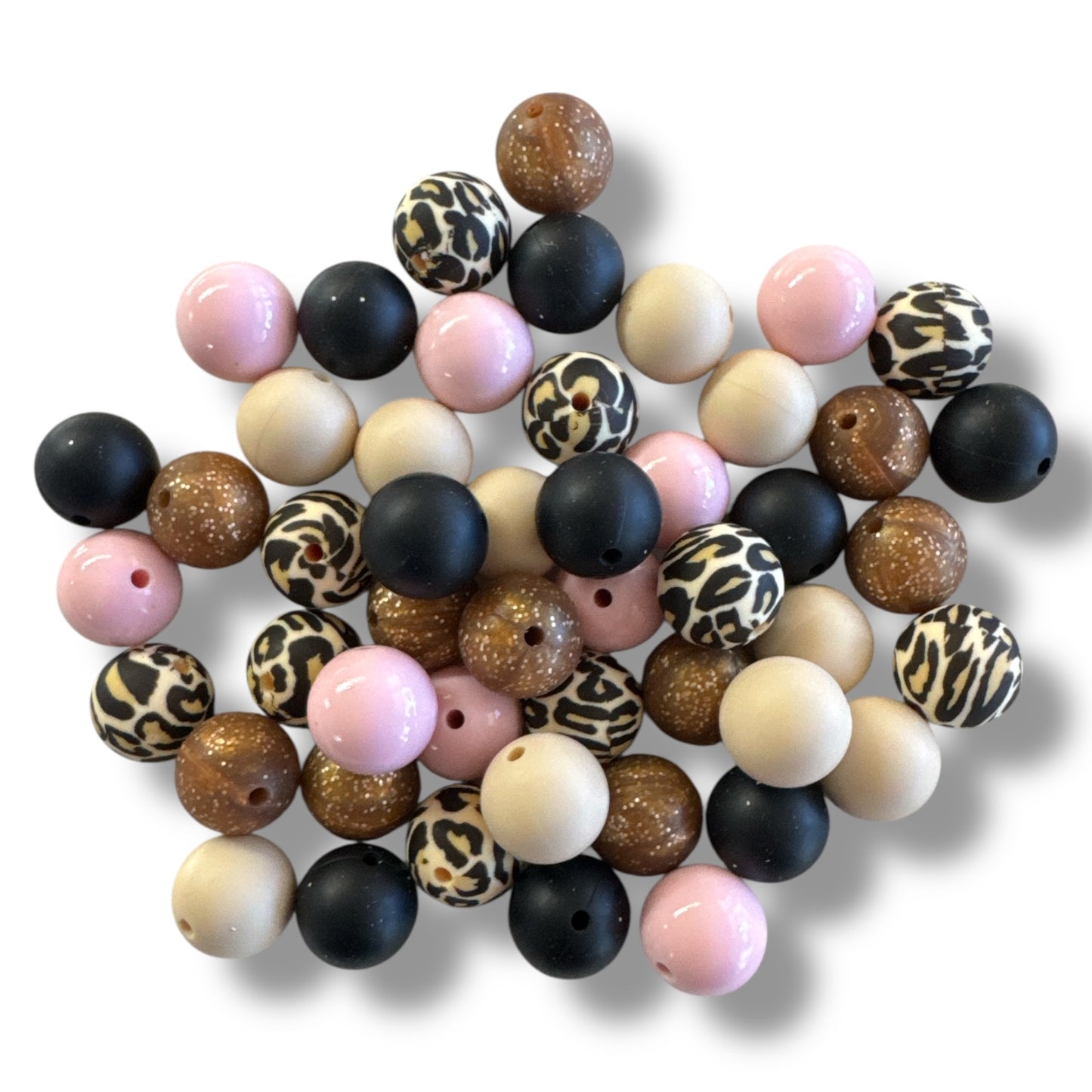 🖤 Leopard Luxe– Silicone 15mm Bead Lot (50 Count) 🖤 – Ideal for Beadable Pens & Keychains