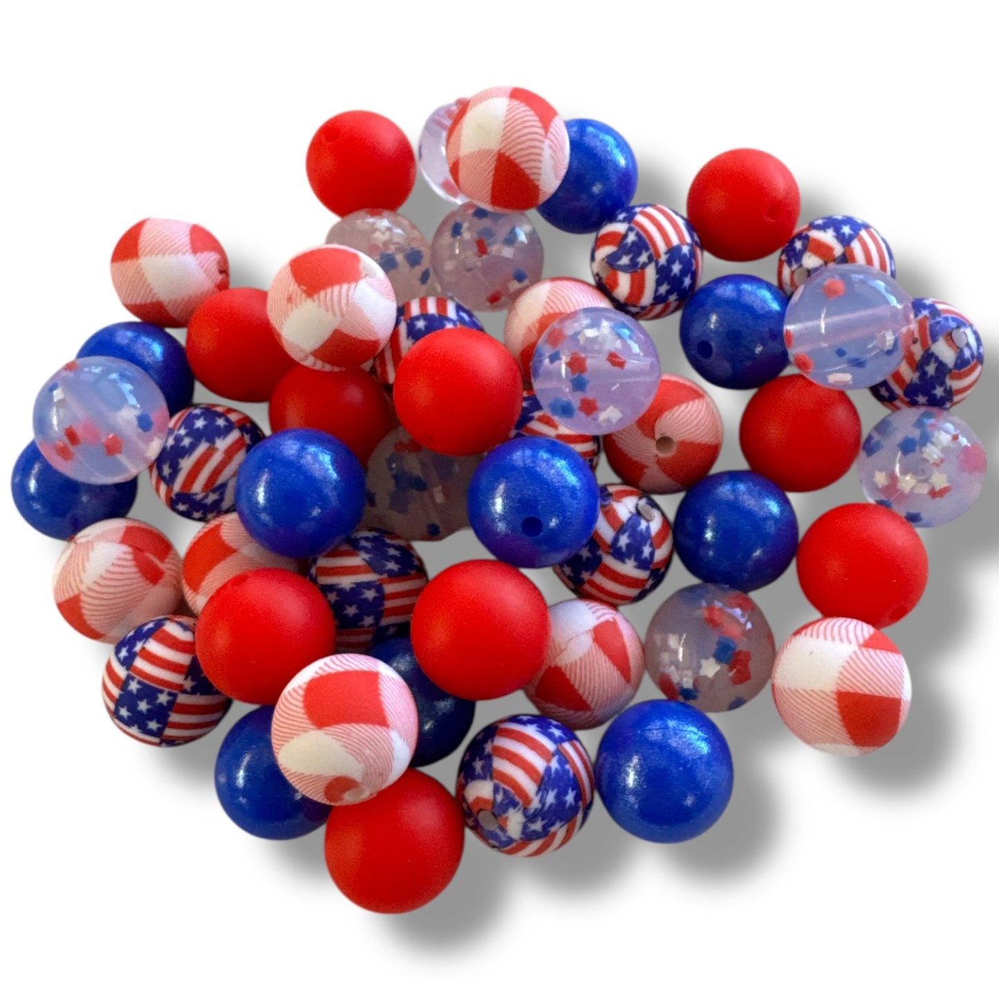Stars & Stripes– Silicone 15mm Bead Lot (50 Count) ❤️🤍💙 – Ideal for Beadable Pens & Keychains