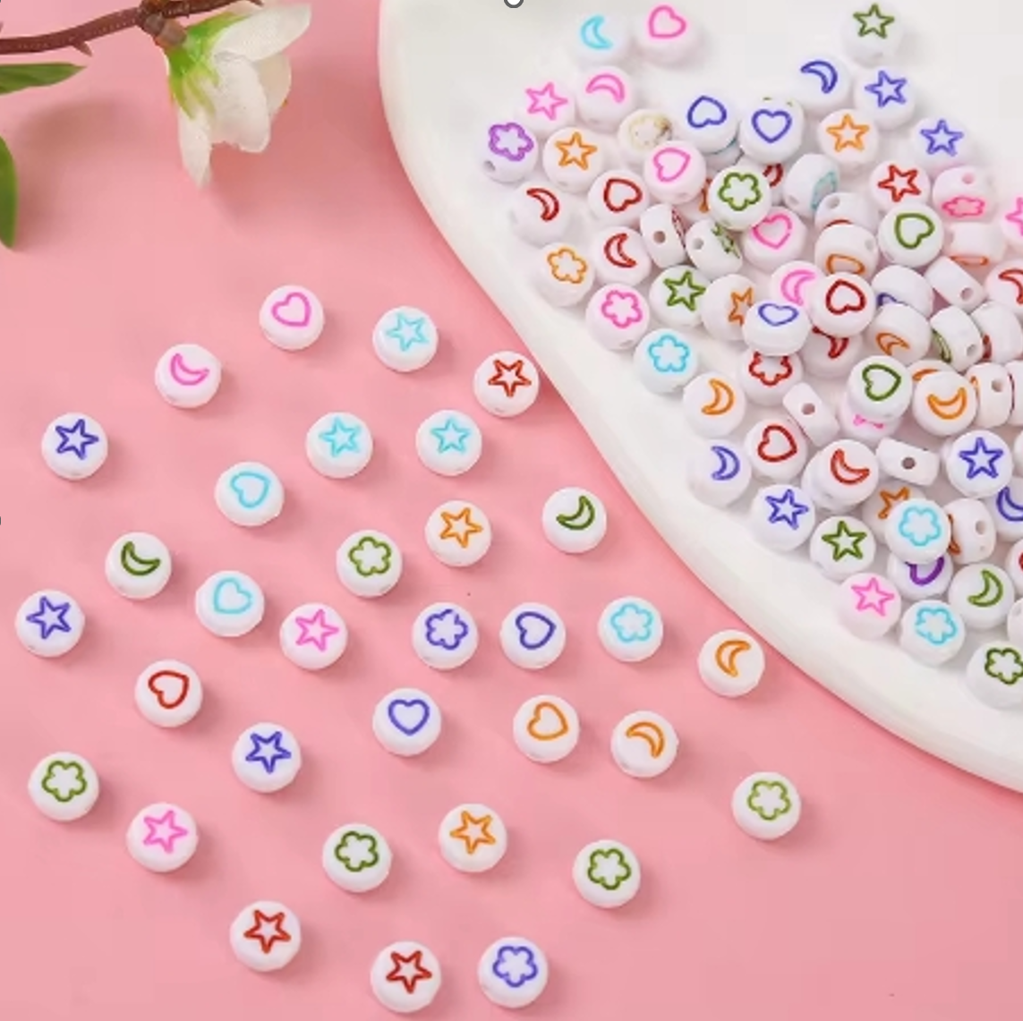 SL-3 - 4 x 7mm (1,650 Count) Mixed "White / Shapes" Acrylic Letter Bead Pack