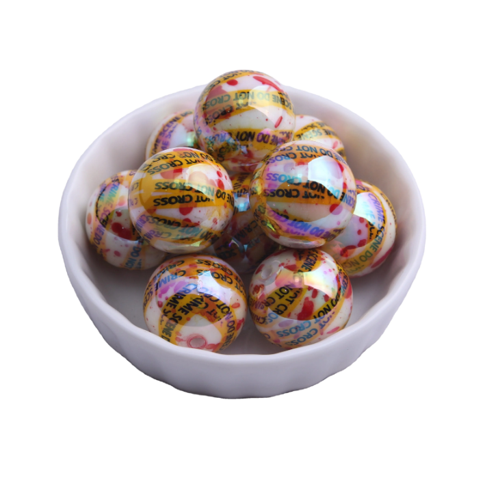 #917- 20mm Opal “Crime Scene” Printed Bead ( 1 Count)