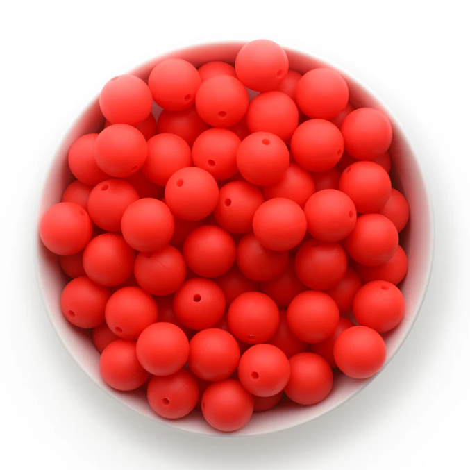 A29 - 15mm "Strawberry Red" (10 Count) Silicone Beads, Keychain Making, DIY Pens
