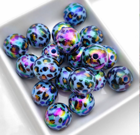 W539- 16mm "Blue" Opal Leopard Acrylic Bead (1 Count)