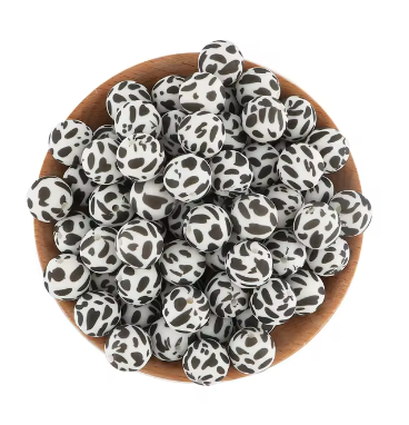 A44 - 15mm "Cow Print" (10 Count) Silicone Beads, Craft Supplies