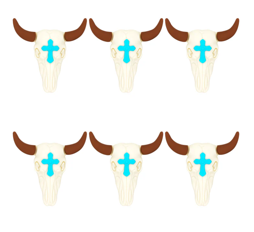 X083- "Longhorn With Cross" 3D Silicone Focal Bead for DIY Crafts (1 Count)