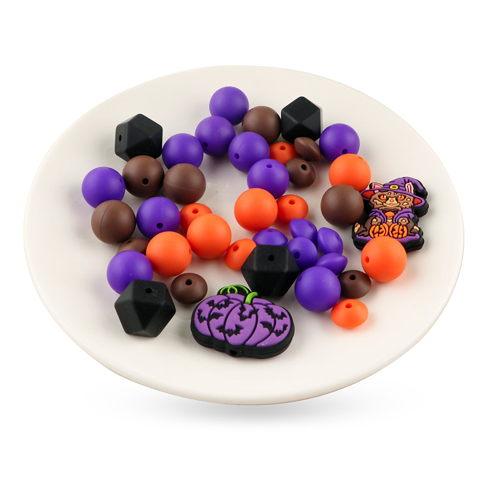 Z/523 - "Halloween" Purple, Orange, & Black Silicone Bead Kit