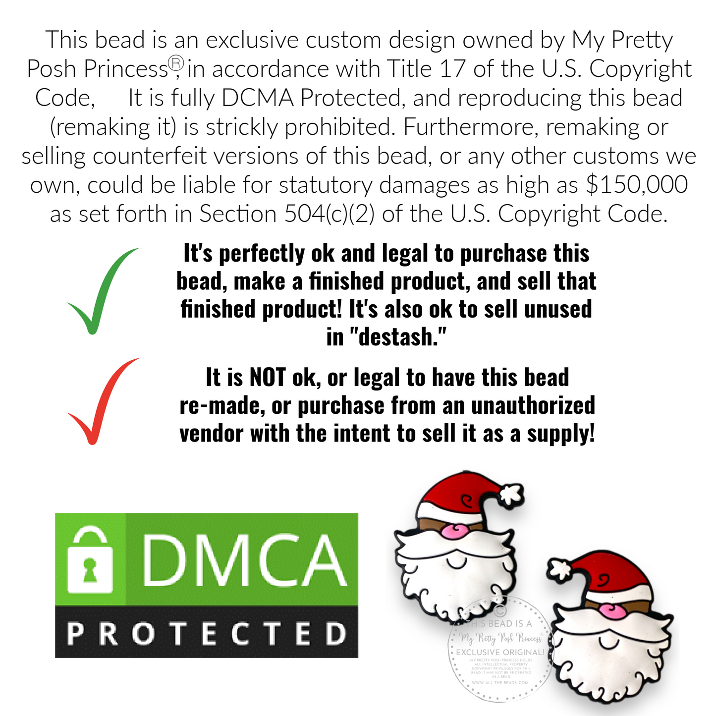 X12 - Santa -Exclusive " Focal (1 Count) Bead Silicone