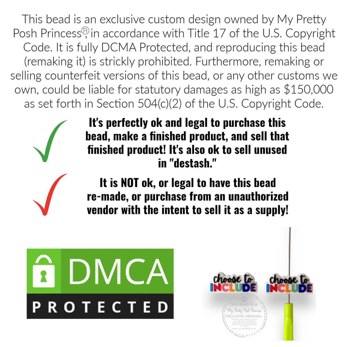 X334 - "Choose To Include" "Exclusive" Focal (1 Count) Bead Silicone
