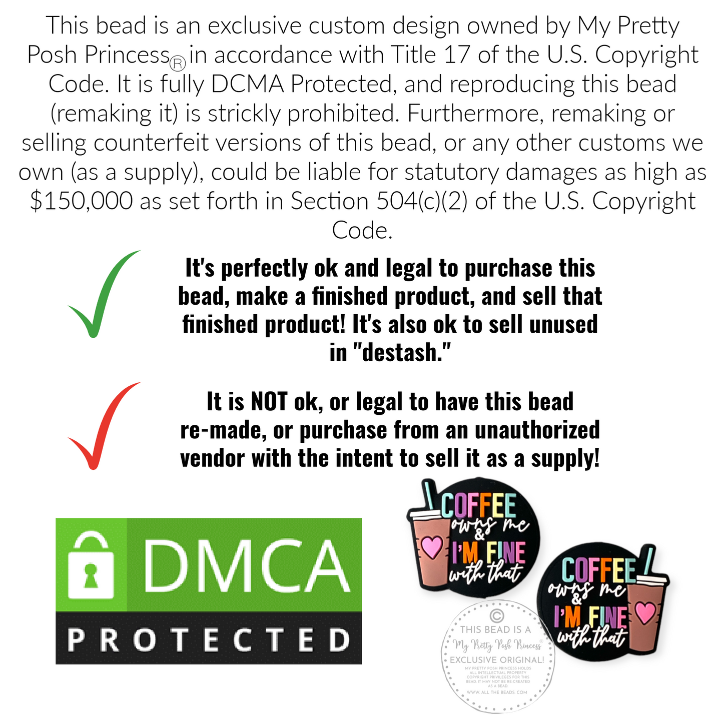 X156 - "Coffee Owns Me" Exclusive Focal (1 Count) Bead Silicone