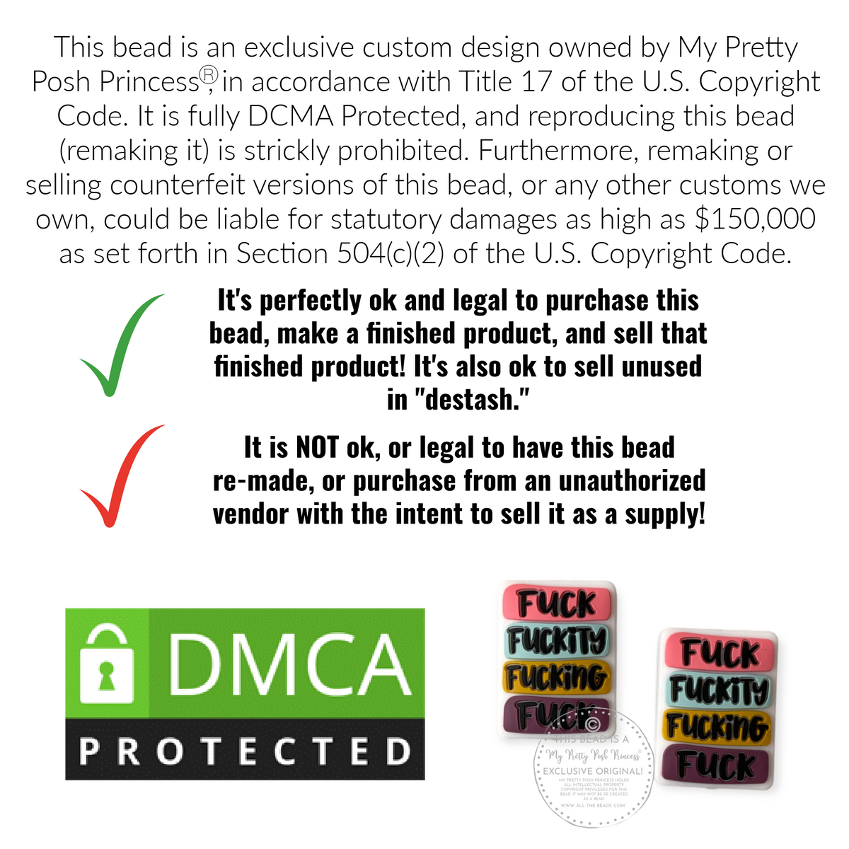 e519- "F*ck, F*ckity, F*cking, F*ck" Exclusive (1 Count) Focal Bead Silicone