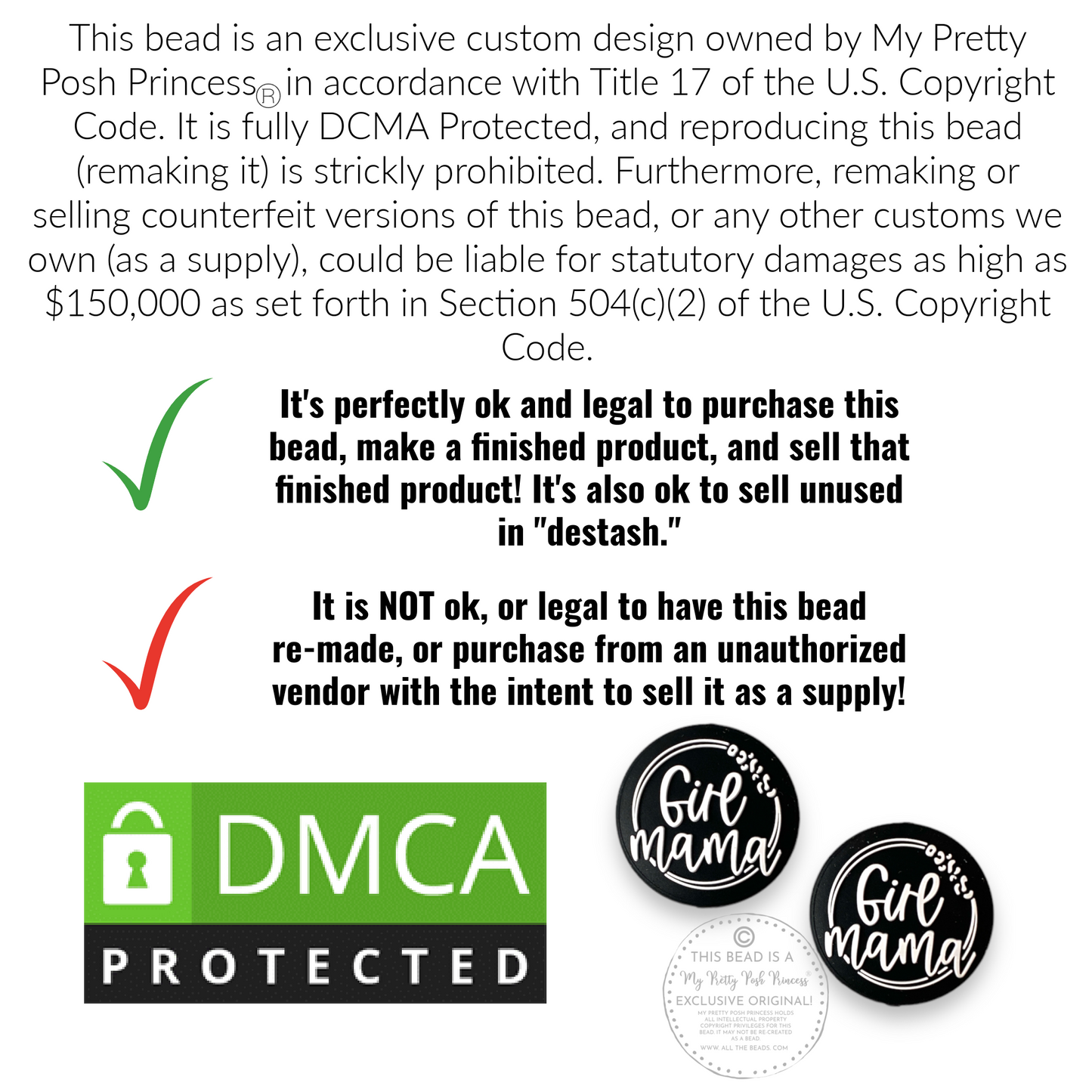 e568 - "Girl Mama" Exclusive Focal Bead Silicone (1 Count)