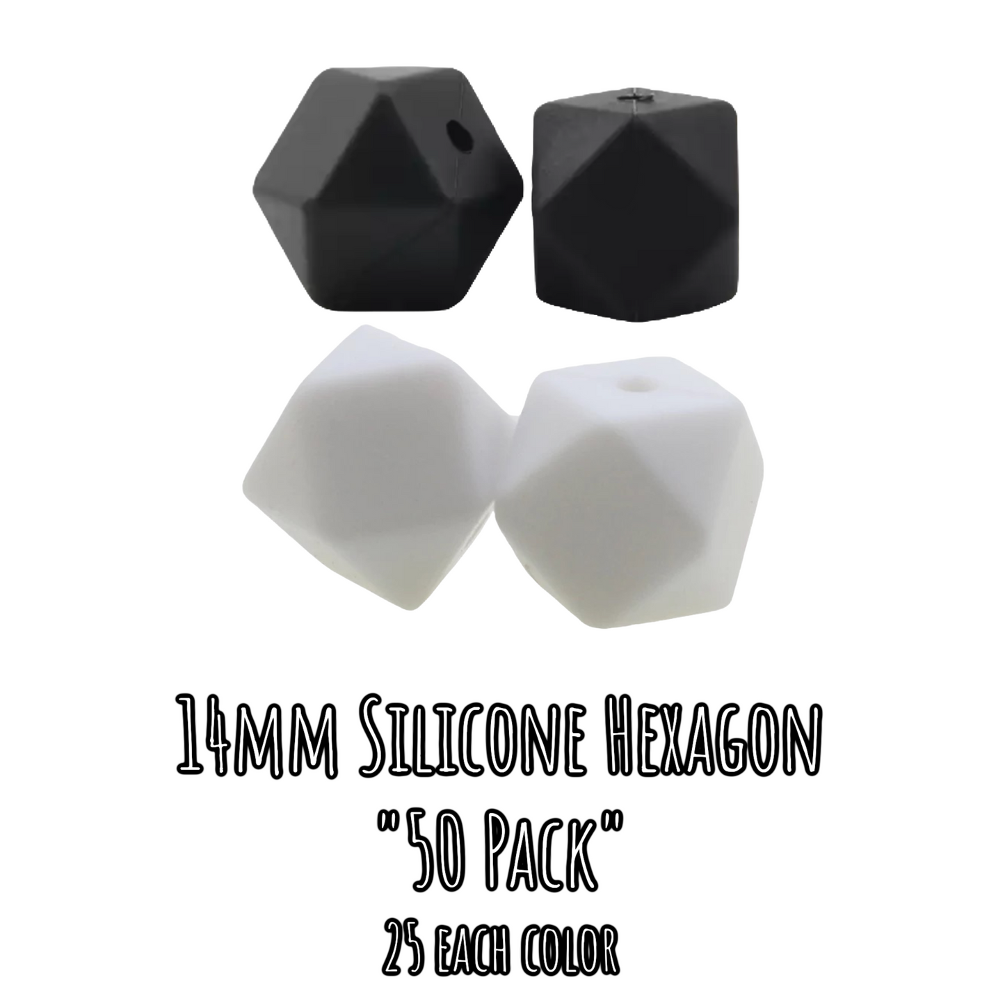 A66 - 14mm Hexagon Black/White Silicone 50 Count Pack X_________