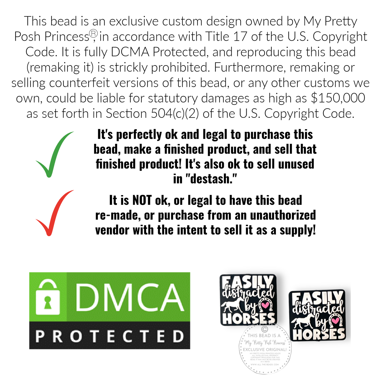 X470 - "Easily Distracted By Horses "- " Exclusive" Focal (1 Count) Bead Silicone